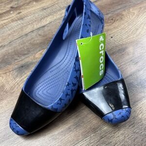 Crocs Cap Toe Ballet Flats Casual Shoes Shiny Toe Slip On 12300 Blue Black US 8
